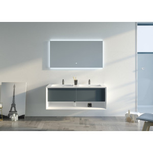 Meuble salle de bain PIAZZA 1200 Gris béton et Blanc