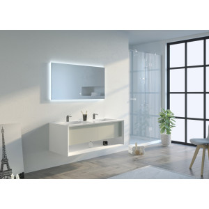 Meuble salle de bain PIAZZA 1200 Beige galet et Blanc