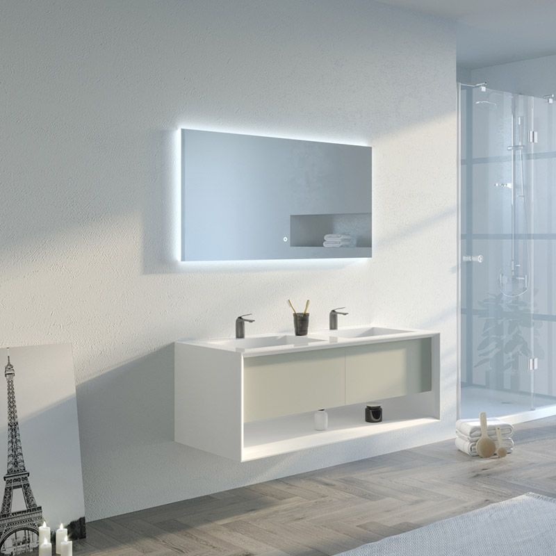 Meuble salle de bain PIAZZA 1200 Beige galet et Blanc