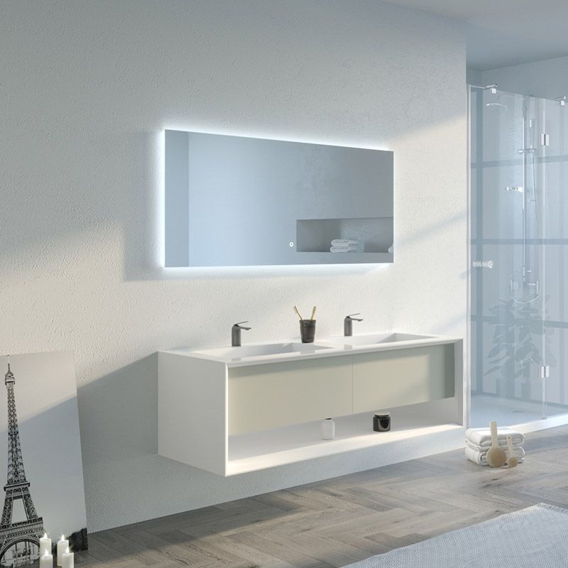 Meuble salle de bain PIAZZA 1400 Beige galet et Blanc