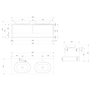 Meuble salle de bain BELLANO 1400 Bois naturel et Blanc