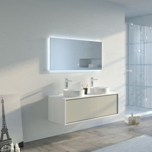 Meuble 2 vasques MARUCA 1200 Beige galet et Blanc
