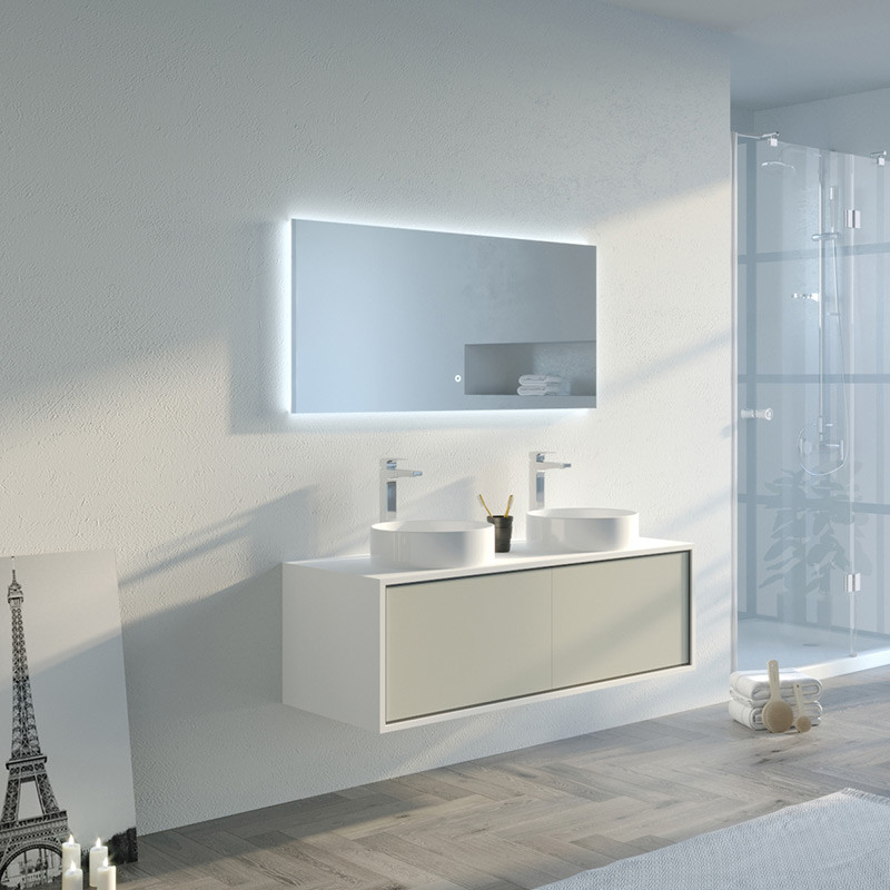 Meuble 2 vasques MARUCA 1200 Beige galet et Blanc