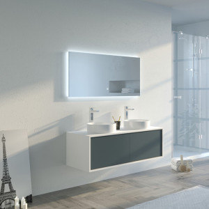 Meuble double vasque MARUCA 1200 Gris béton et Blanc
