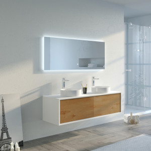 Meuble 2 vasques MARUCA 1400 Bois naturel et Blanc