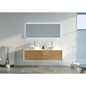 Meuble 2 vasques MARUCA 1400 Bois naturel et Blanc