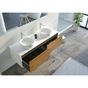 Rangement Meuble salle de bain MARUCA 1400 Bois naturel et Blanc