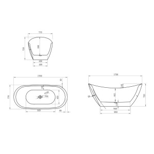 Plan dimensions Baignoire îlot Bolsena