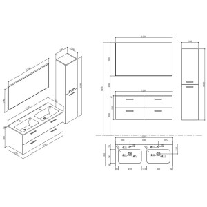 Schéma meuble salle de bain Lanzara 1200 Béton