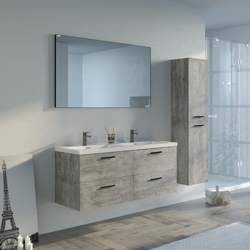 Meuble double vasque salle de bain Lanzara 1200 Béton