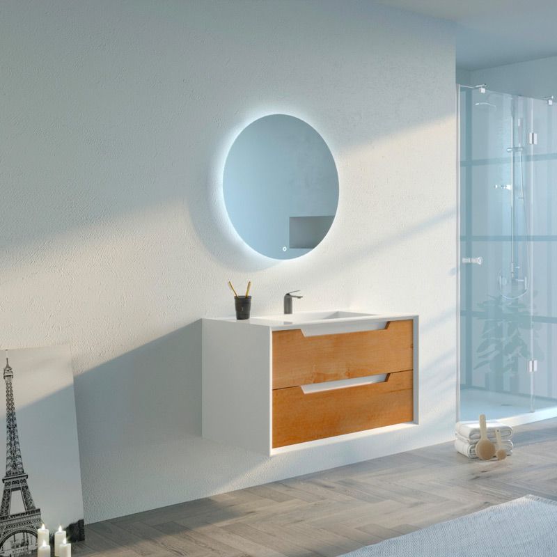 Meuble salle de bain SCORDIA 900 Bois naturel et Blanc