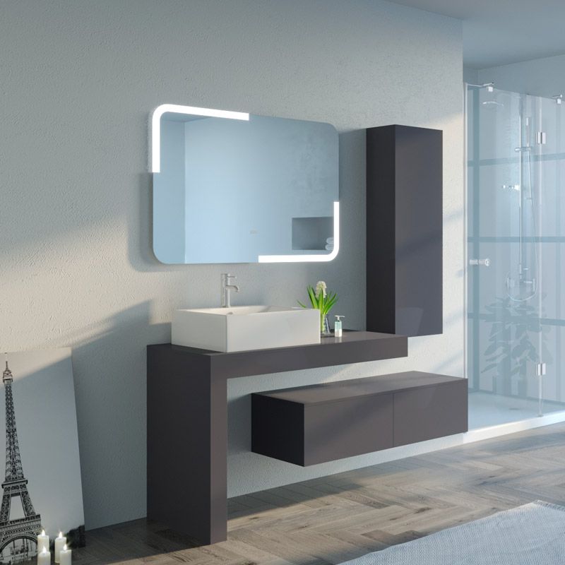 Ensemble meubles de salle de bain : vasque, meuble de rangement, grand  miroir LED - AD BATH