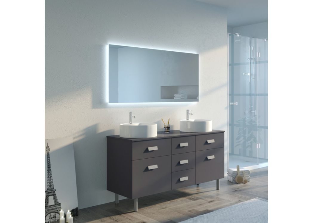 Meuble Sous Vasque Anthracite + Vasque + Miroir + Emplacement Lave