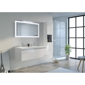 Meuble de salle de bain double vasque et grande colonne Tivoli 1200 Blanc