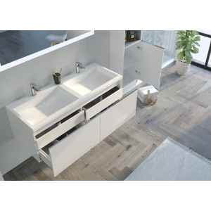 Détails des rangements et de la double vasque Tivoli 1200 Blanc