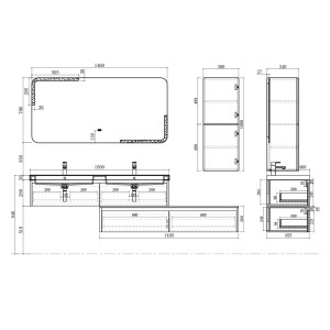 Dimensions Meubles salle de bain BELLISSIMO B Blanc
