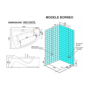 plan implantation Baignoire Balnéo asymétrique D-Bornéo 42 jets
