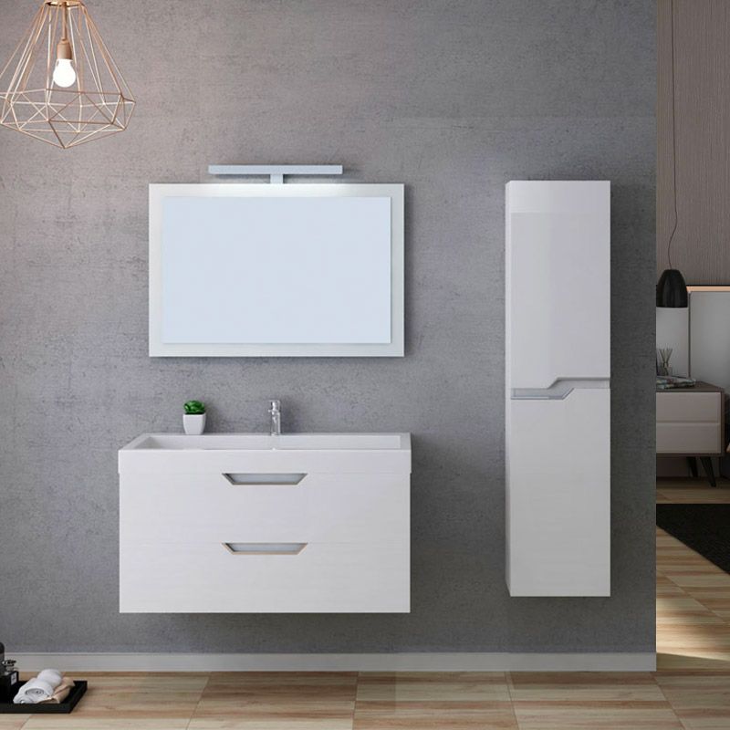 Meuble de salle de bain 100 cm blanc, meuble de salle de bain laqué blanc  Calabro