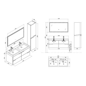 Meuble salle de bain CALABRO 1200 Gris Anthracite
