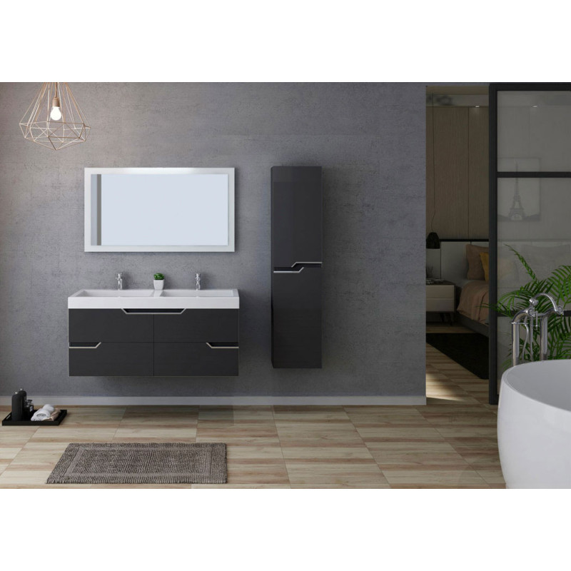 Meuble Sous Vasque TAMO 120 Cm - 2 Tiroirs, Gris Anthracite, Suspendu, MDF Mélaminé, Pour Salle De Bain Contemporaine - 12