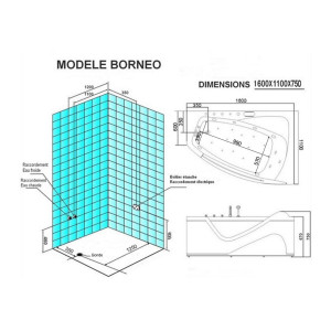 Plan Baignoire Balnéo asymétrique G-Bornéo whirlpool 42 jets