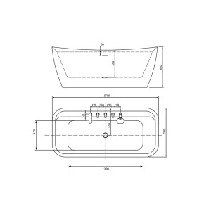 Plan dimensions Baignoire îlot Alcira Black