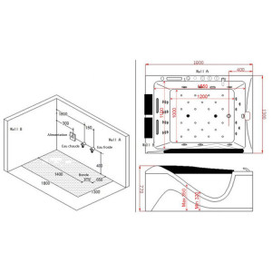 Plan et implantation Baignoire balnéo rectangulaire D-Cayenne whirlpool 48 jets
