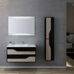 Meuble avec miroir pour salle de bain 100 cm, meuble de salle de bain blanc  laqué Teramo