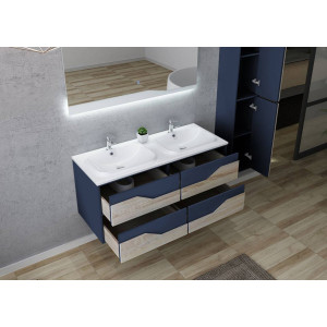 Meuble double vasque Urbino 1200 Scandinave et Bleu saphir avec 4 tiroirs