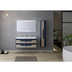 Meuble de salle de bain URBINO 1200 SC-BS avec double plan vasque en résine minérale