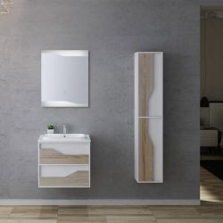 Meuble salle de bain compact URBINO 600 Scandinave et Blanc