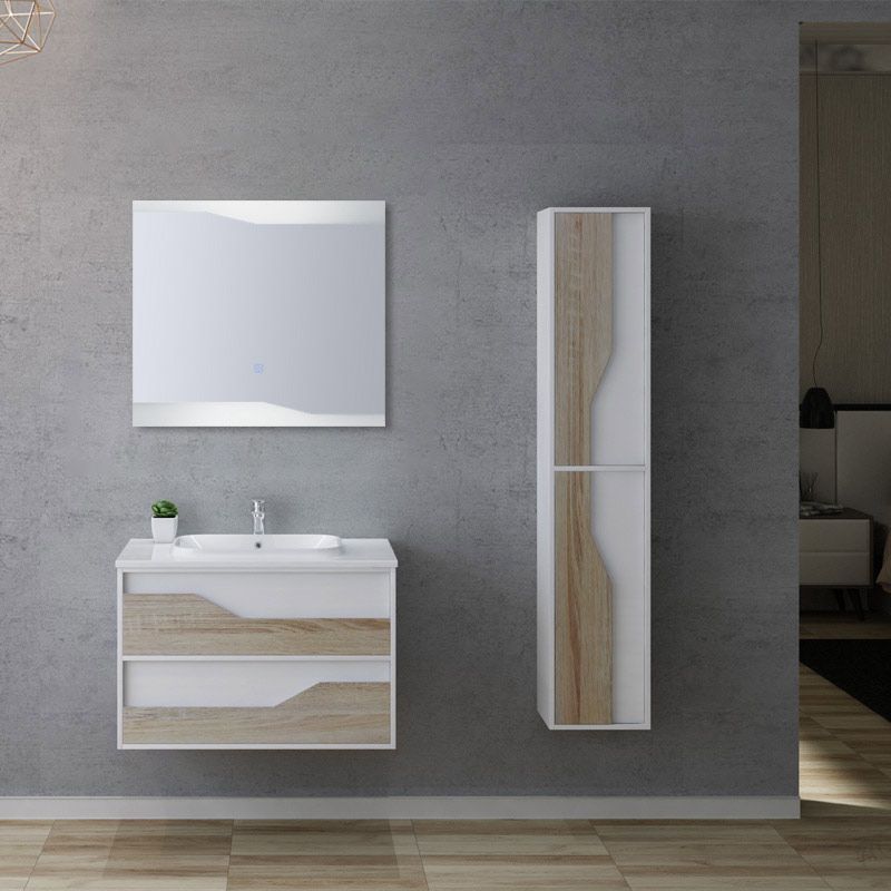 Meuble avec miroir pour salle de bain 100 cm, meuble de salle de bain blanc  laqué Teramo