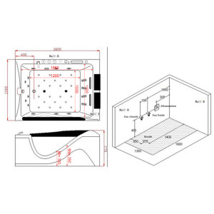 Plan Implantation Baignoire Balnéo rectangulaire G-Cayenne 48 jets
