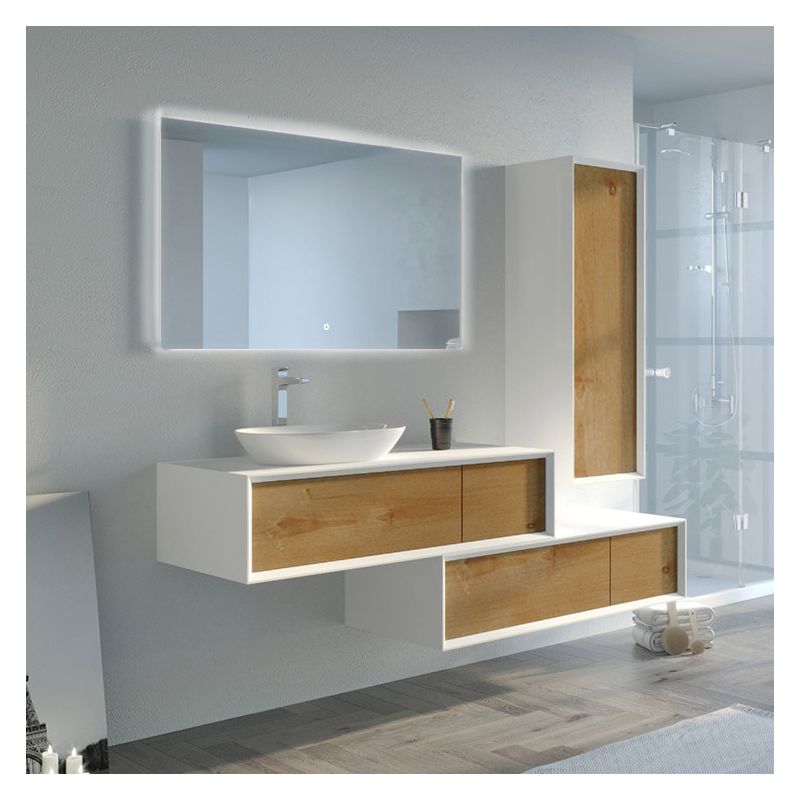 Meuble salle de bain BELSITO 1200 bois naturel et blanc