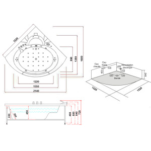 Plan Baignoire balnéo d'angle 2 places Manhattan-S 26 jets