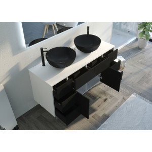 superbe Meuble salle de bain VERZINO 1400 Blanc et Noir