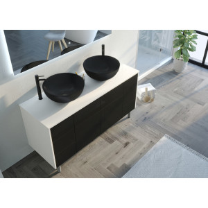 Meubles salle de bain double vasque VERZINO 1400 blanc et noir