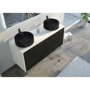Beau Meuble salle de bain VENEZIA Blanc mat et Noir mat