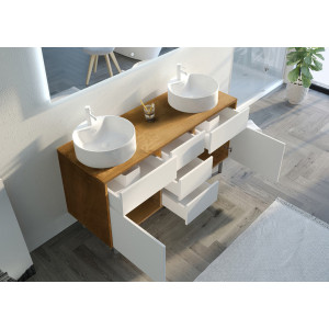 rangements et ouvertures Meubles salle de bain VENEZIA Bois Naturel et Blanc mat