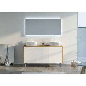 Meubles salle de bain double vasque VENEZIA Bois Naturel et Blanc mat