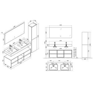 Dimensions Meuble salle de bain VISENZA 1400 Noir