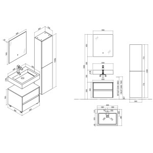 Schéma et plan Meuble salle de bain VISENZA 600 Noir