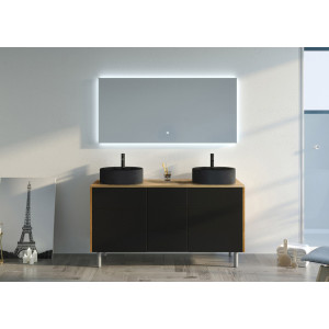 Ensemble Meuble deux vasques salle de bain VENEZIA Bois Naturel et Noir mat 