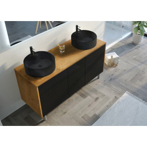 Superbe Meuble salle de bain VENEZIA Bois Naturel et Noir mat 