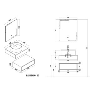 plan schématique Meuble salle de bain FABRIANO 600 Noir