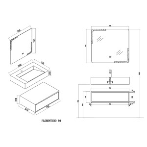 Dimensions Meuble salle de bain FLORENTINO 800B