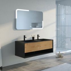 schéma Meuble salle de bain PORTOFINO 1200 Noir et Bois Naturel