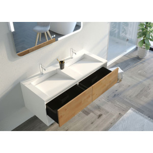 Tiroirs Meuble salle de bain PORTOFINO 1200 Blanc et Bois Naturel