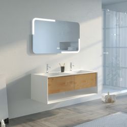 schéma Meuble salle de bain PORTOFINO 1200 Blanc et Bois Naturel