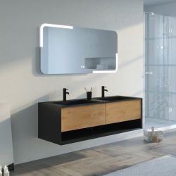 Bel ensemble de salle de bain PORTOFINO 1400 Noir et Bois naturel